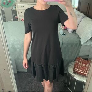 Chicos Elegant short sleeve Black Dress with Ruffle bottom detail